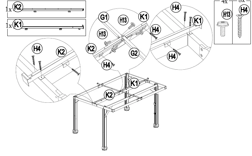 Step 17: Roof beam assembly