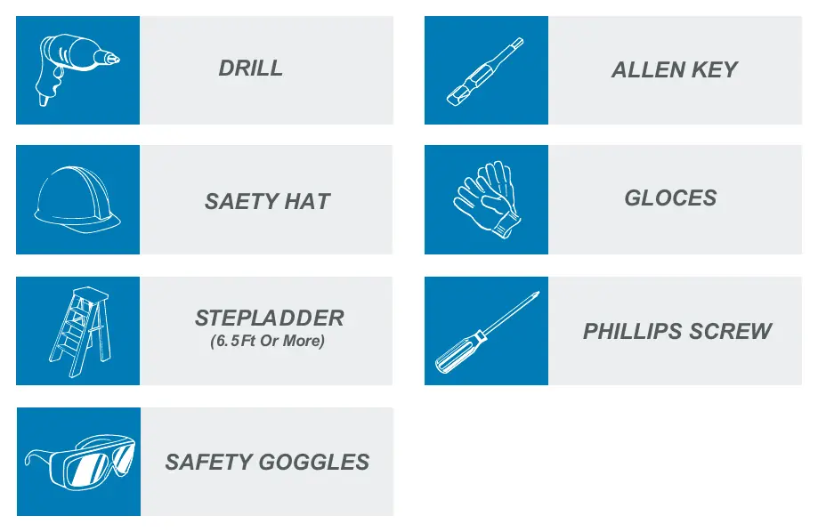 Tools and equipment required for assembly
