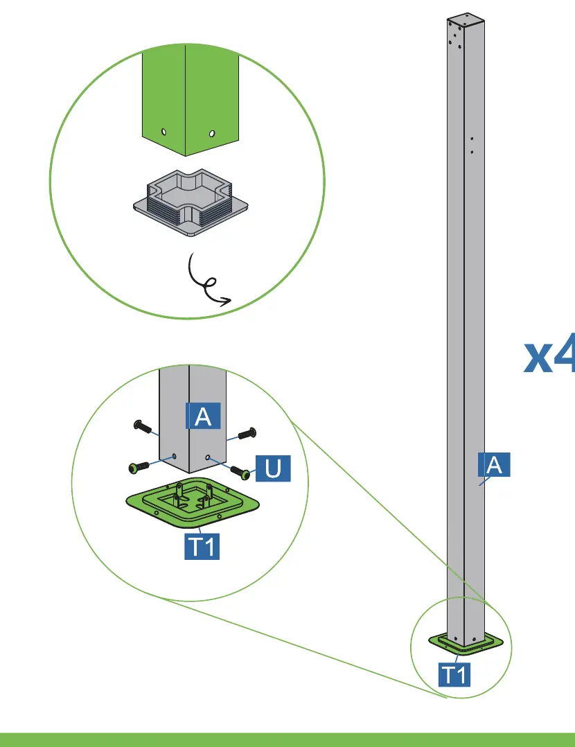 Step 1: Attaching base plates to posts