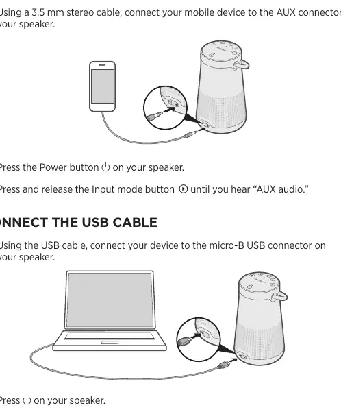 Connecting via AUX or USB cable.