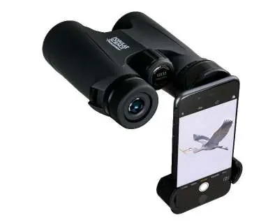 Smartphone adapter attached to binoculars