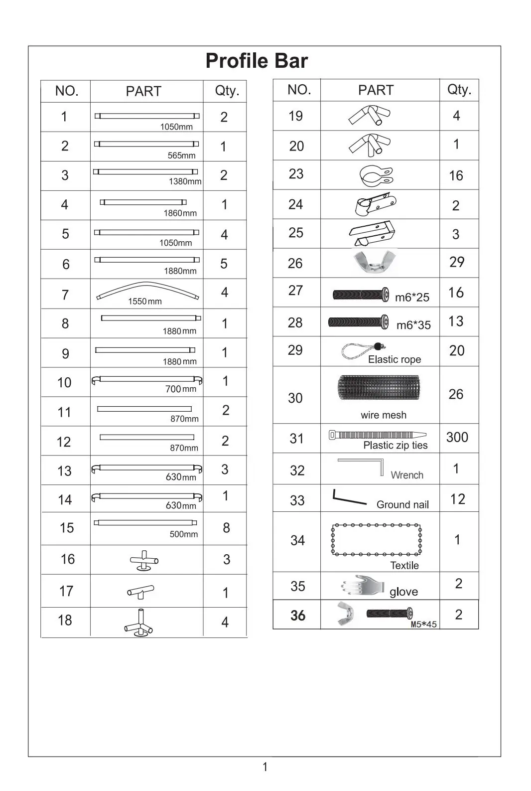 Parts list for the 10x6FT chicken coop