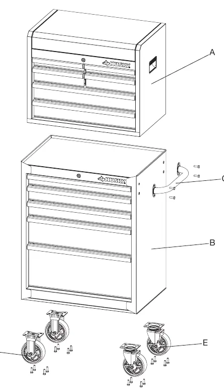 Assembly overview of the chest and cabinet