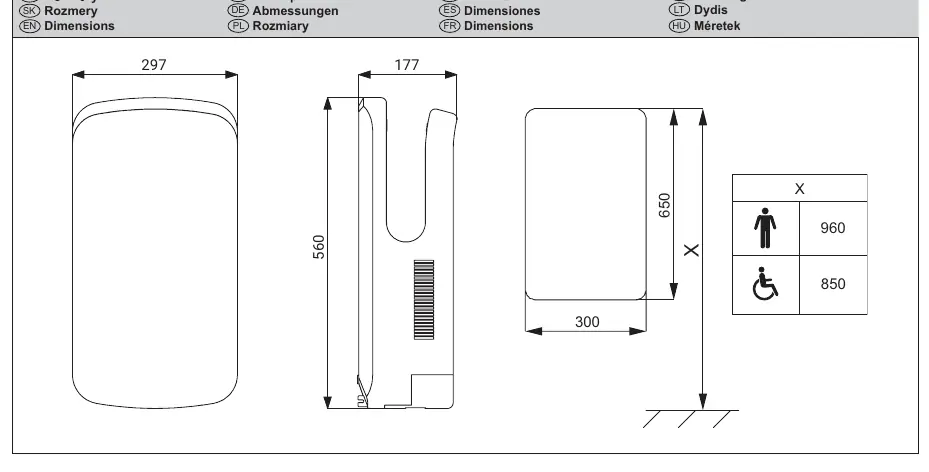 Wall mounting dimensions