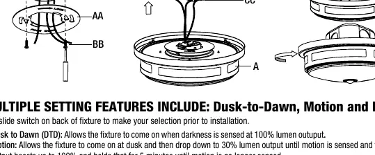 Installation steps showing bracket mounting and fixture attachment.
