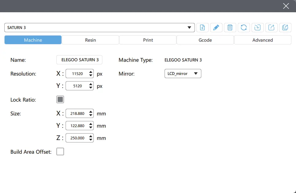 Machine configuration settings