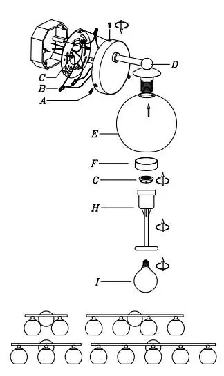 Exploded view of the fixture assembly components.