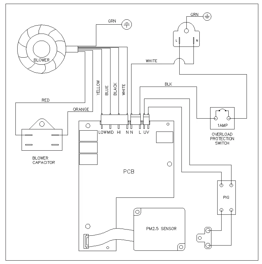 Wiring diagram for the DecDust 1100/1100IG.