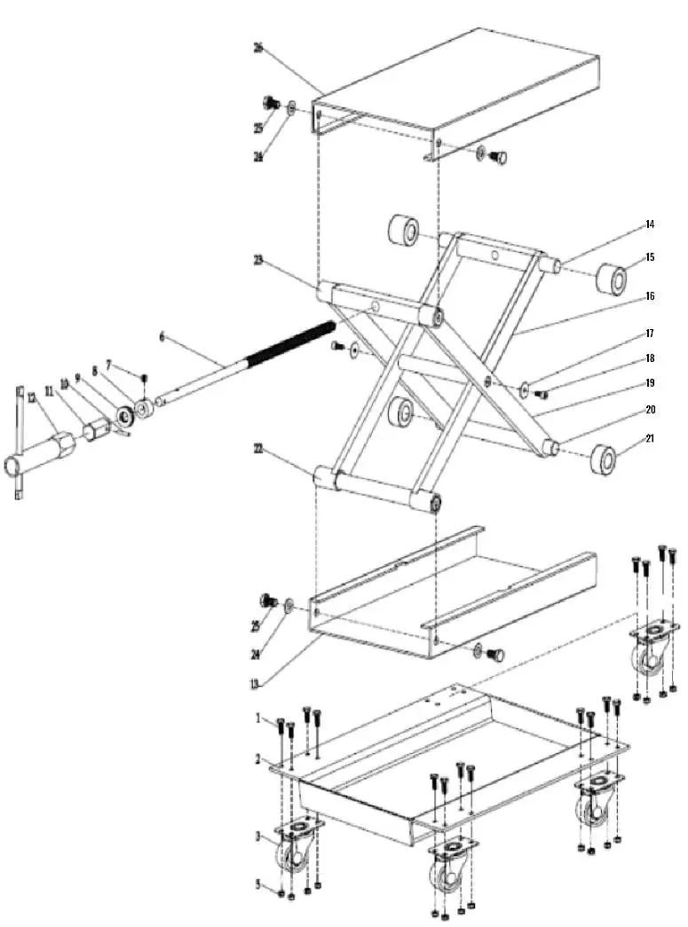 Exploded view of the motorcycle lift