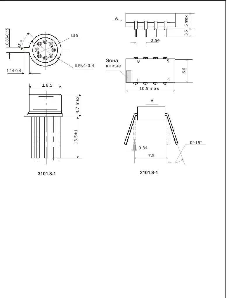 Mechanical dimensions for packages 3101.8-1 and 2101.8-1