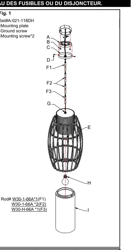 Assembly diagram showing the order of rods and canopy attachment.