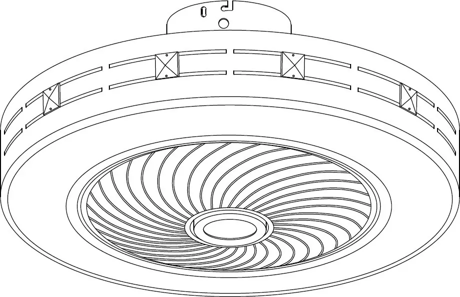 Outline view of the ceiling fan unit showing the circular housing and central fan blades.