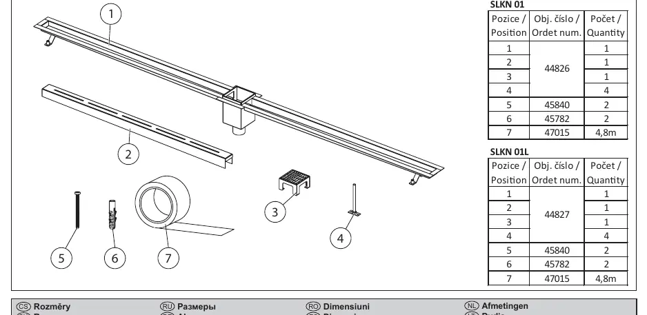 Components included in the SLKN 01 and SLKN 01L packages.