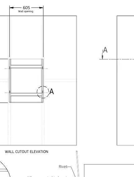 Wall cutout elevation and dimensions
