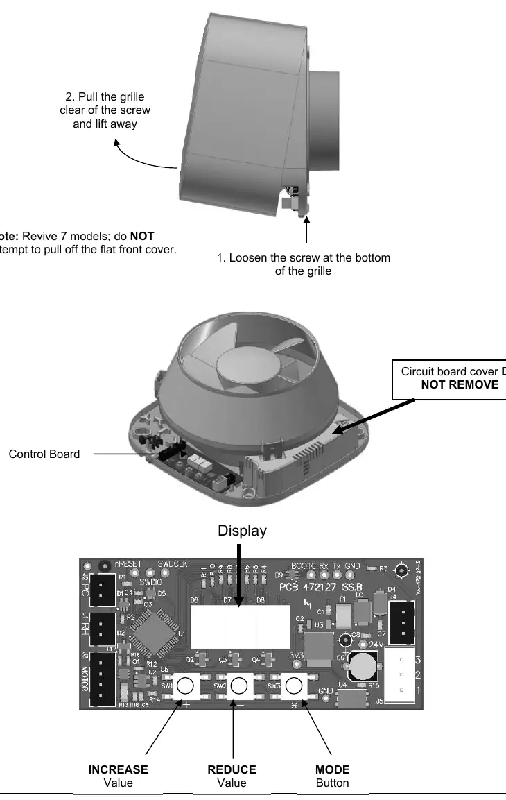 Removing the grille to access the control board