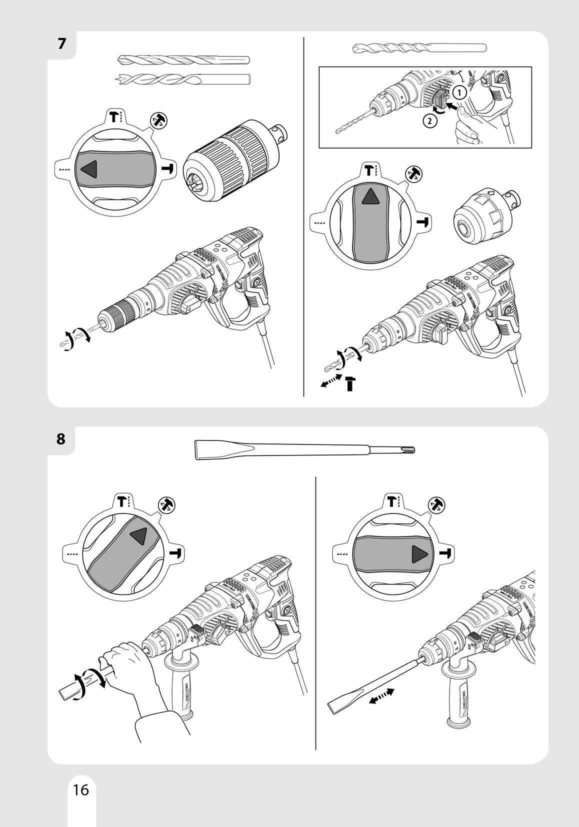 Selecting drilling or hammering mode