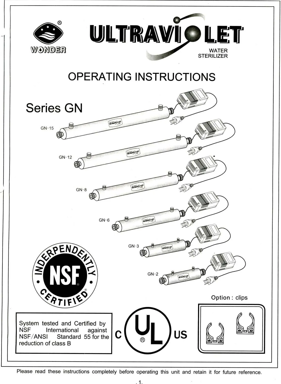 WonderLight UV Sterilizer Series GN overview