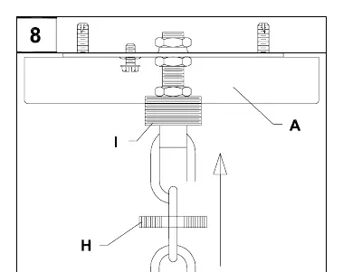 Step 8: Attach canopy (A) to screw collar loop (I).