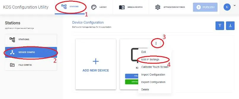 Navigating to Edit IP Settings in the KDS Configuration Utility.