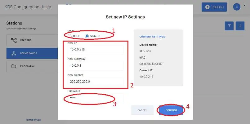 Configuring static IP settings.