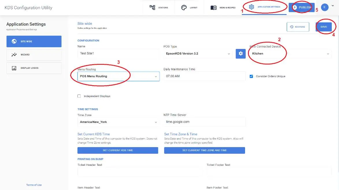 KDS Configuration Utility settings for POS Menu Routing