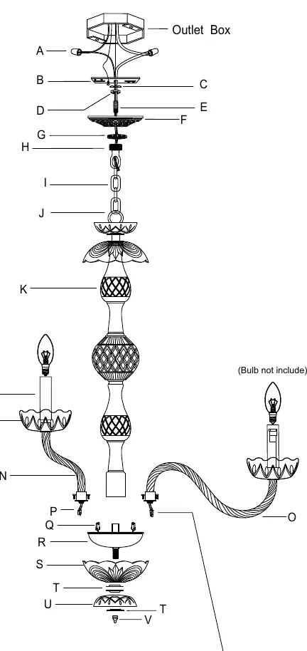 Exploded parts diagram of the chandelier.