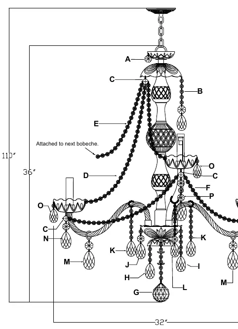 Chandelier diagram showing crystal placement locations.