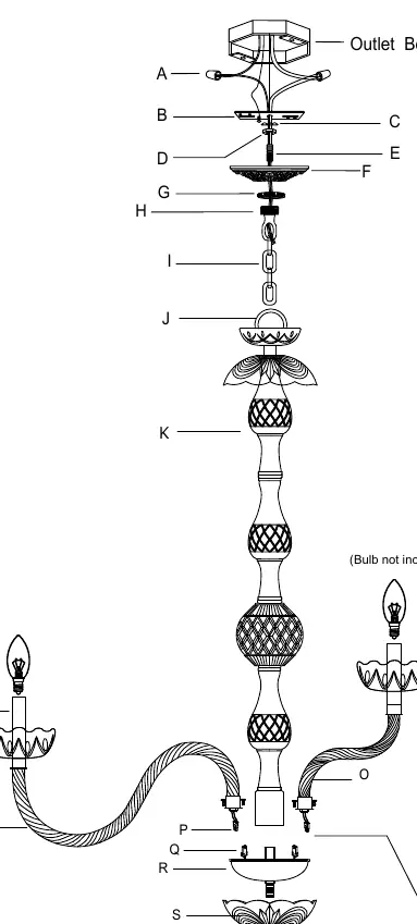 Exploded view of the chandelier assembly.