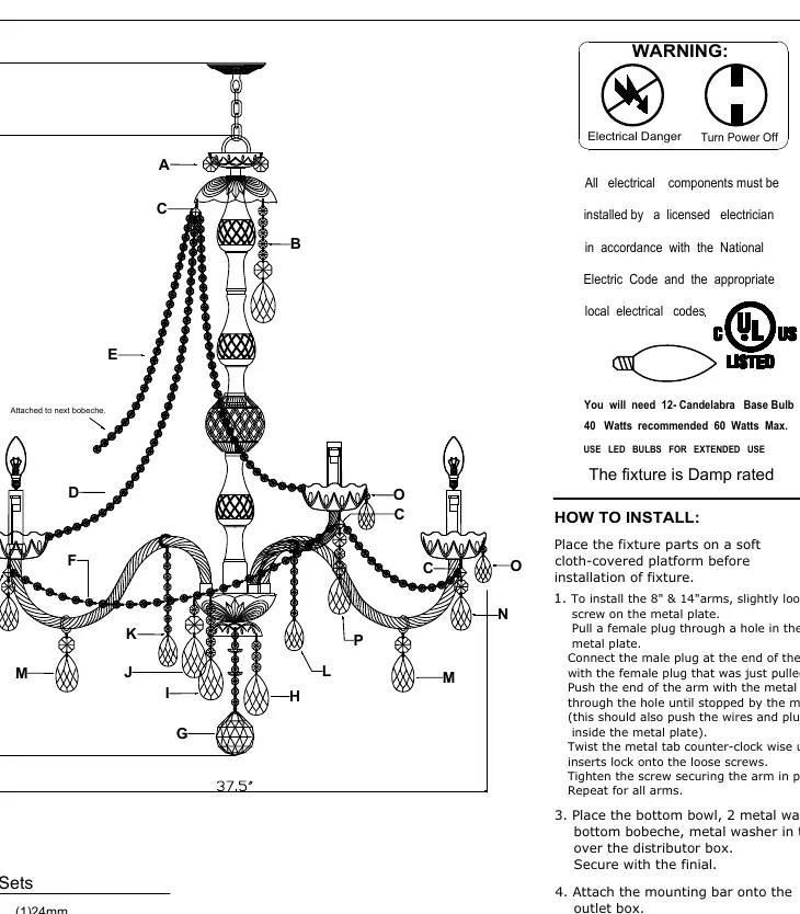 Main assembly diagram showing arm placement and crystal locations