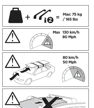 Load and speed limits for the roof rack system