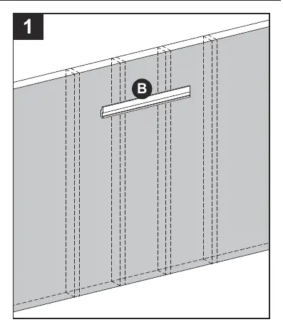 Marking wall stud locations and positioning the Wall Bracket (B).