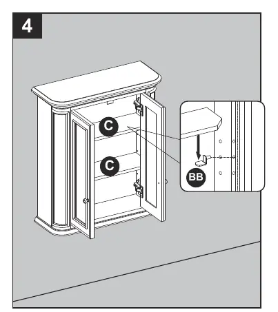 Inserting shelf pins and placing shelves.