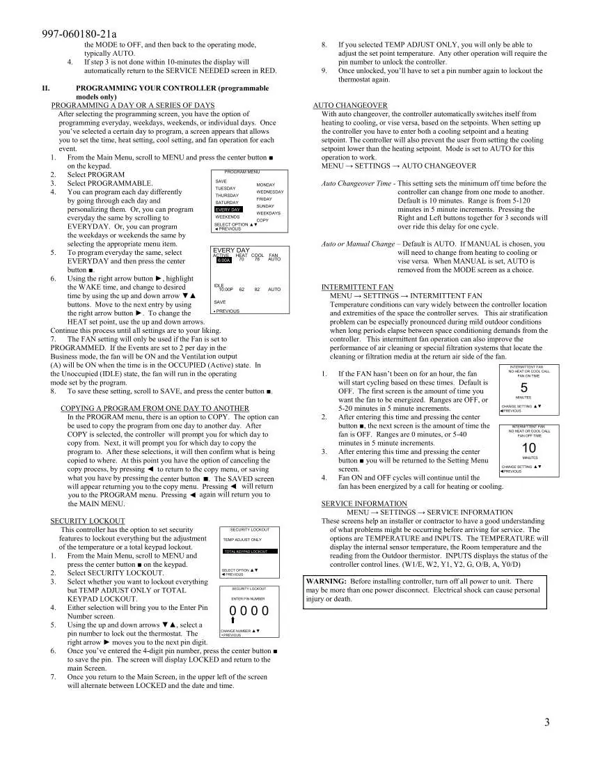 Programming Menu and Intermittent Fan Settings
