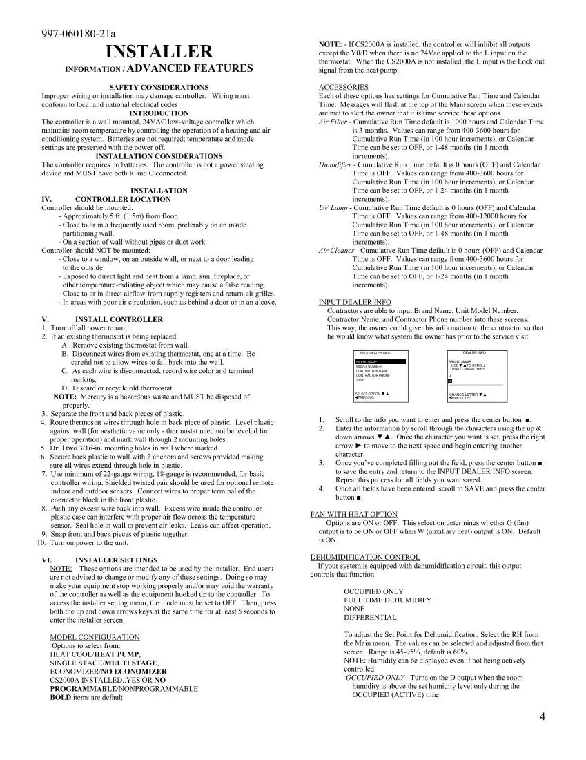 Installer Information and Input Dealer Info