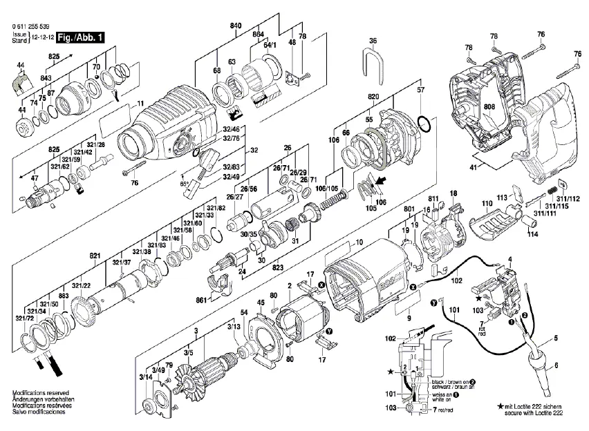 Exploded view of the Bosch 11255VSR internal components.