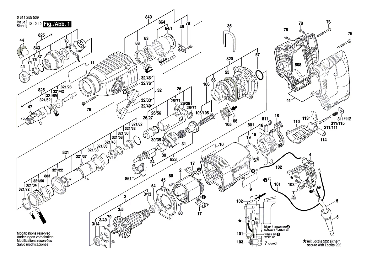 Exploded view of the Bosch 11255VSR rotary hammer