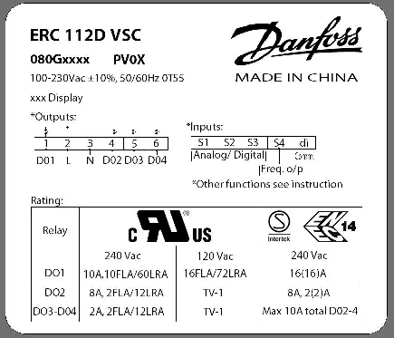 ERC 112D VSC technical rating and input/output layout