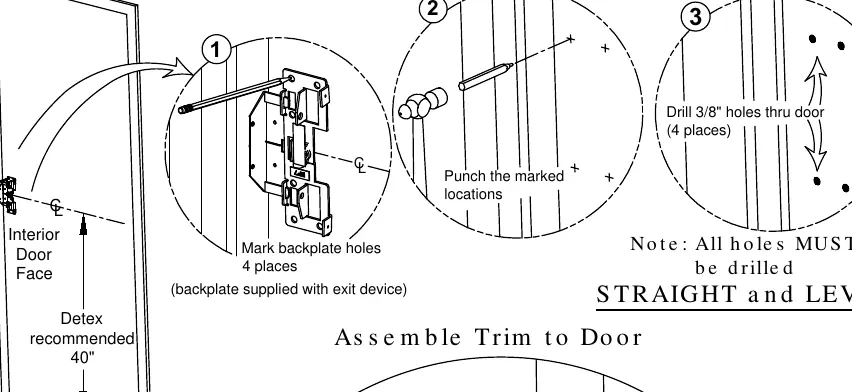 Steps for marking and drilling the door.