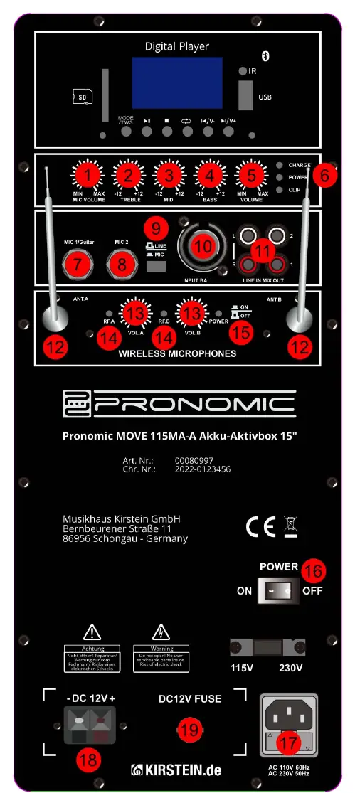 Rear panel controls and connections