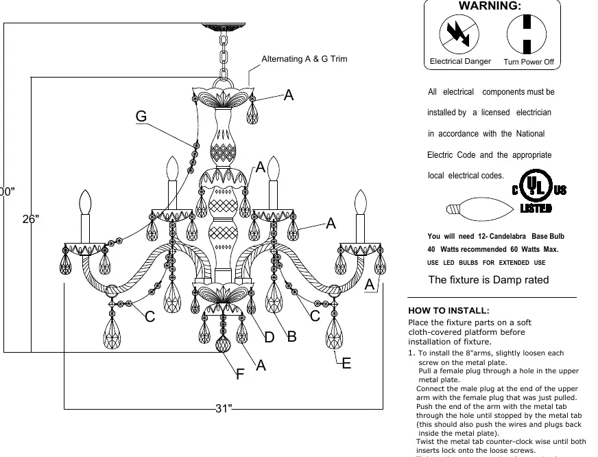 Main assembly diagram showing arm placement and crystal dressing