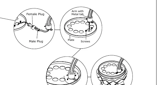 Detailed view of the arm locking mechanism and plug connection