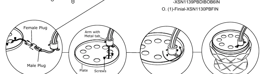 Detailed view of arm installation and plug connection