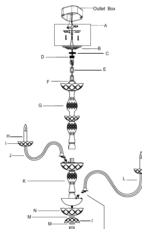 Parts diagram for the chandelier column and mounting