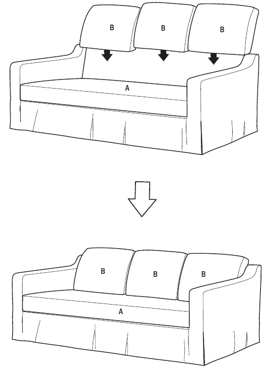 Placing back cushions onto the sofa body.