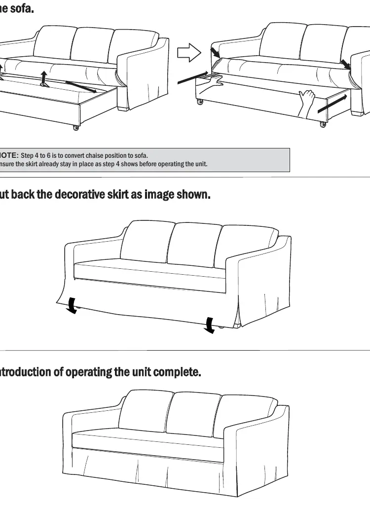 Steps to convert the chaise back into a sofa.