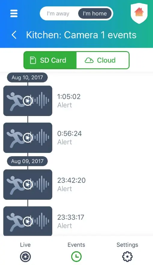 SD Card Events Screen