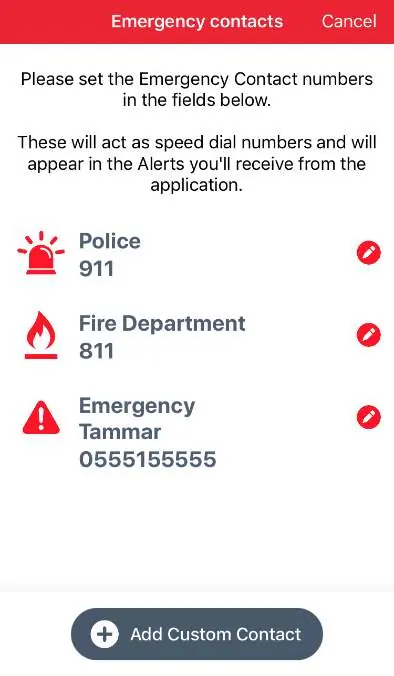 Emergency Contacts setup