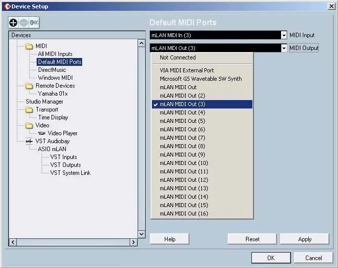 Default MIDI Ports configuration