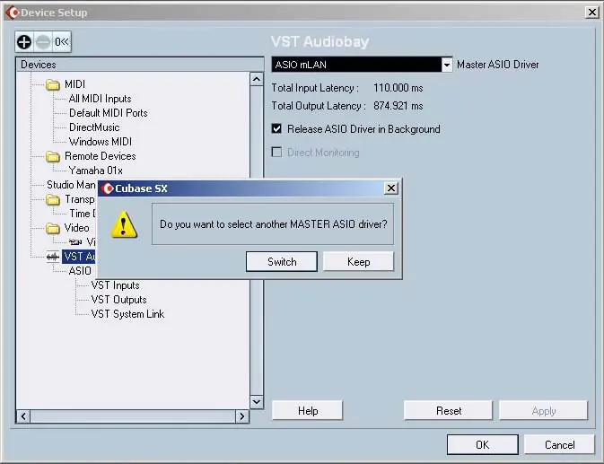Selecting ASIO mLAN driver