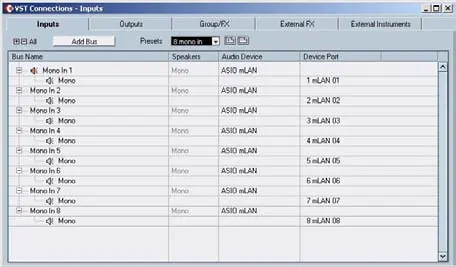 VST Connections Input configuration